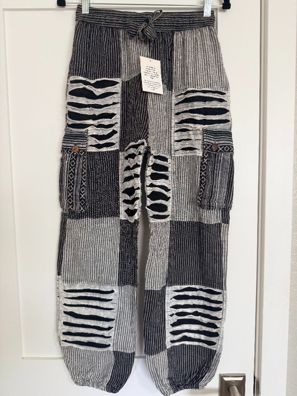 Rising International patchwork jogger style harem pants